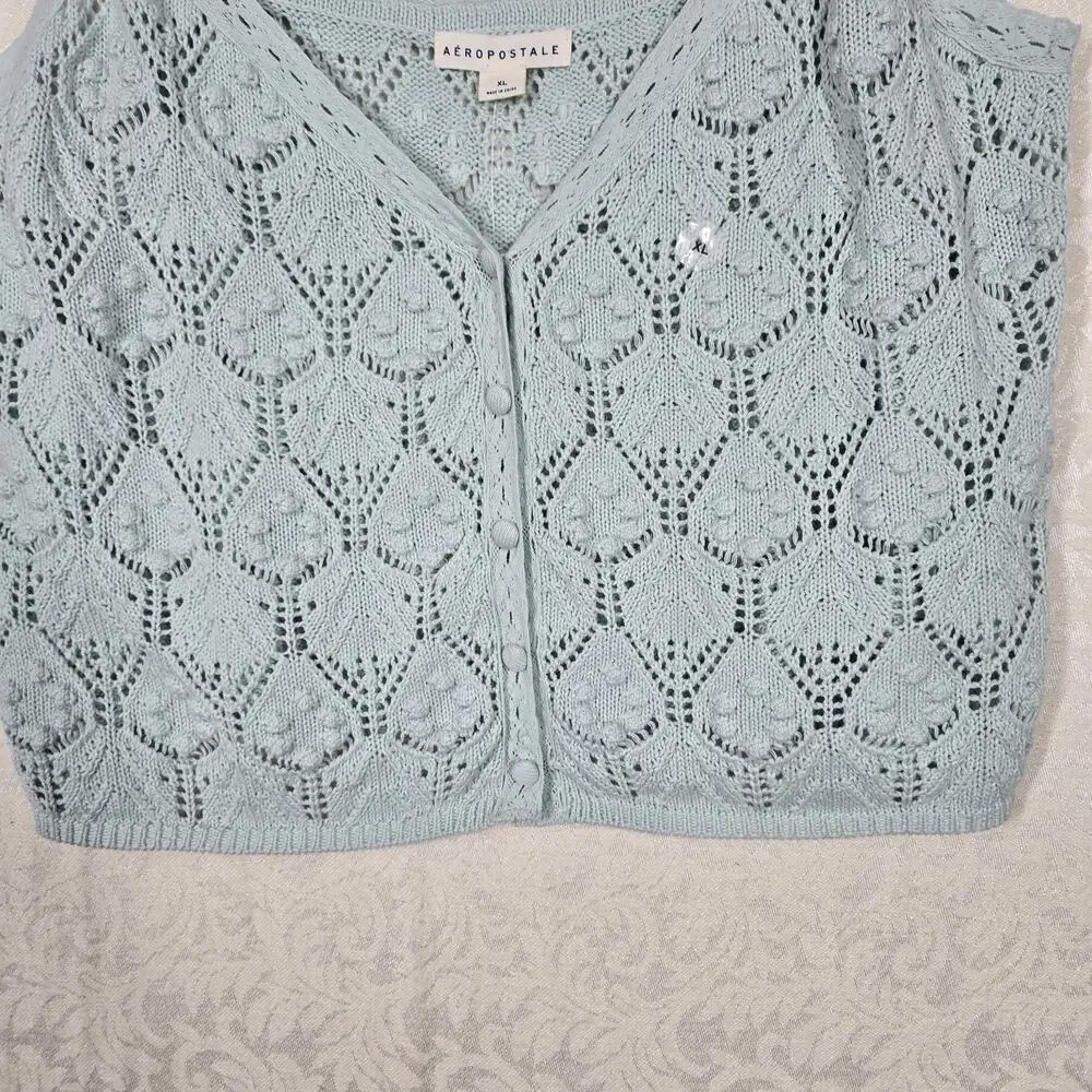 Aéropostale Crochet Tank XL Aqua Knit Cami Button Front Coquette Soft Girl - Picture 4 of 12